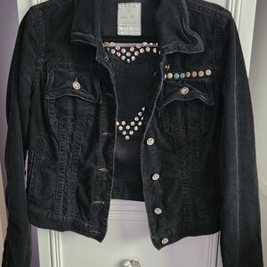 HTF Free People Black Jacket with Heart Design Size S